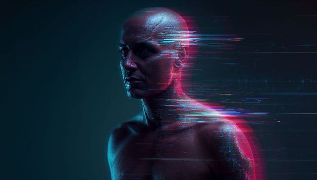 Futuristic Cybernetic Person Glowing in Neon Void