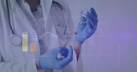 Doctor Preparing Injection with Digital Data Visualization