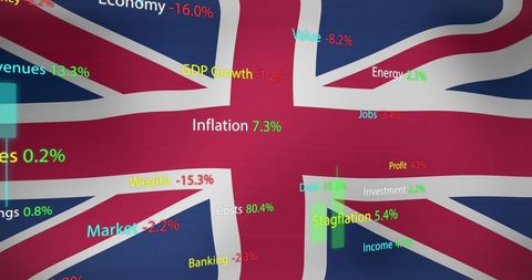 UK Economy Data Visualization with Flag Background
