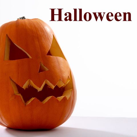 spooky carved pumpkin with halloween text on white background - Download Free Stock Templates Pikwizard.com