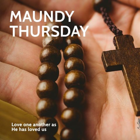 hand holding rosary beads with maundy thursday text - Download Free Stock Templates Pikwizard.com
