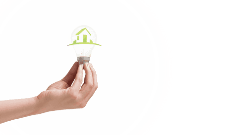 Conceptual energy saving hand holding light bulb transparent background