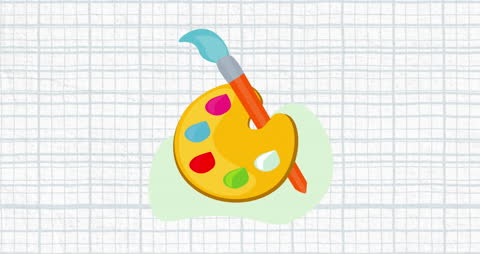 Art Education Icon with Palette and Brush on Abstract Background