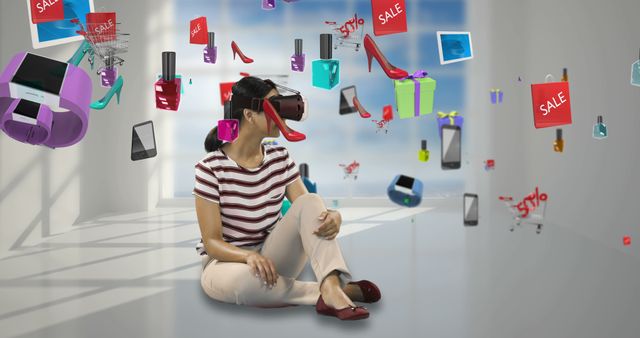 Woman Immersed in Virtual Reality Shopping Experience - Download Free Stock Images Pikwizard.com