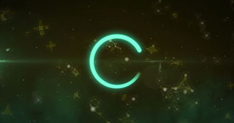 Neon green loading indicator with glowing interface elements