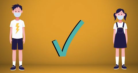 Illustration of Kids with Face Masks and Social Distancing Concept