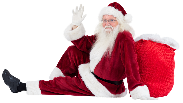 Transparent Santa Claus Draped Against Gift Bag While Waving Hello - Download Free Stock Videos Pikwizard.com