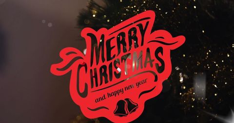 Merry Christmas Banner over Festive Christmas Tree