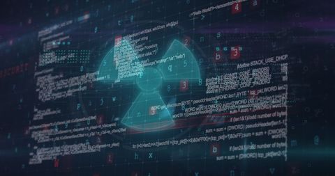 Nuclear symbol overlaying cyber code significance