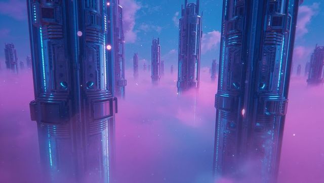 Futuristic Towers Amidst Mystic Pink Clouds