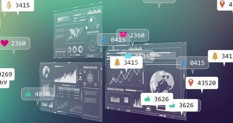 Futuristic Data Interface with Analytical Graphs and Notifications
