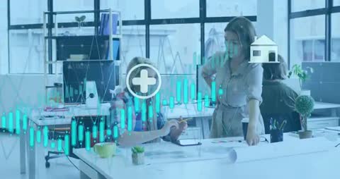 Design Team Collaborating with Digital Icons and Tools