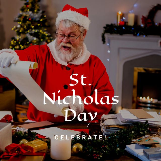 Santa Claus Celebrating St. Nicholas Day with Scroll - Download Free Stock Templates Pikwizard.com