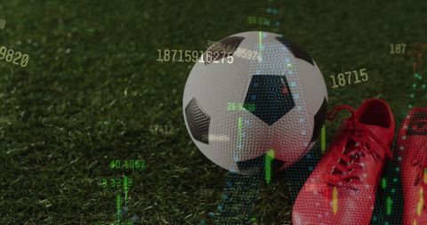 Football and red cleats with digital data overlay