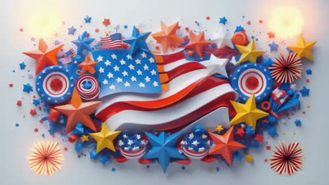 Patriotic Flag Motif with Stars and Fireworks