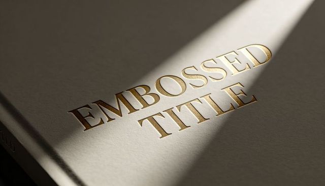 Embossed gold foil title on hardcover book with diagonal spotlight and elegant serif type