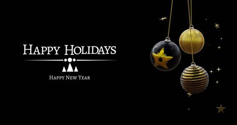 Elegant Holiday Greeting with Black and Gold Ornaments