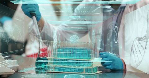 Biotechnology Lab Researching with Virtual Interface