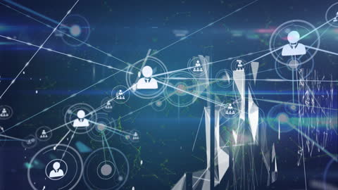 Futuristic Digital Interface with Connected Profile Icons Network
