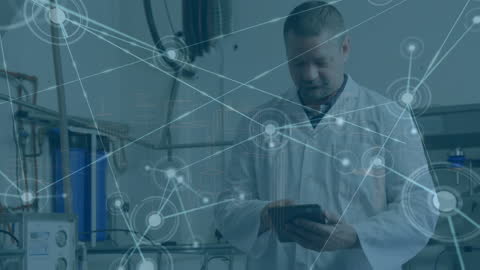 Doctor Using Tablet with Network Connections Overlaid