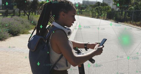 Modern Lifestyle: Woman Using Smartphone While Scooter Riding