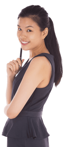 Smiling Asian Businesswoman Holding Pen Transparent Background
