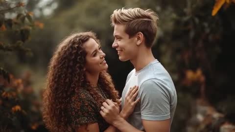 Romantic Couple Embracing in Tranquil Autumn Forest