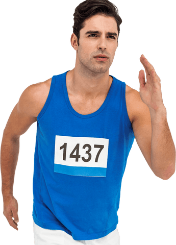 Transparent Image of Athletic Runner in Blue Tank Top