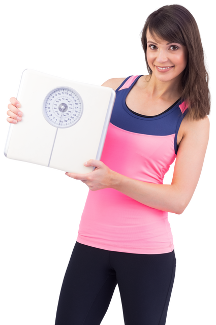 Transparent Smiling Woman in Activewear Holding Weighing Scales - Download Free Stock Videos Pikwizard.com