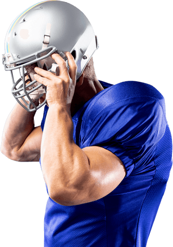 Transparent view american football player helmet on athletic build