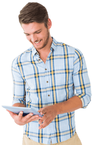 Happy Caucasian Man Using Tablet Computer Transparent Background - Download Free Stock Videos Pikwizard.com