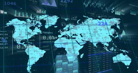 Global Financial Data Overlay on World Map with Digital Interface - Download Free Stock Images Pikwizard.com
