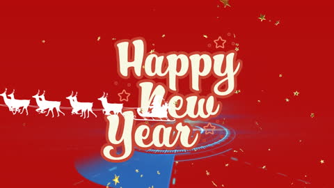 Festive Happy New Year Banner with Santa in Sleigh