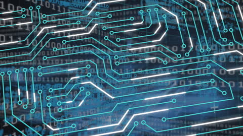 Digital Circuit and Binary Code Overlaid on Warehouse Environment