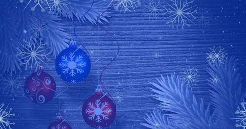Festive Holiday Ornaments and Snowflakes on Wooden Background