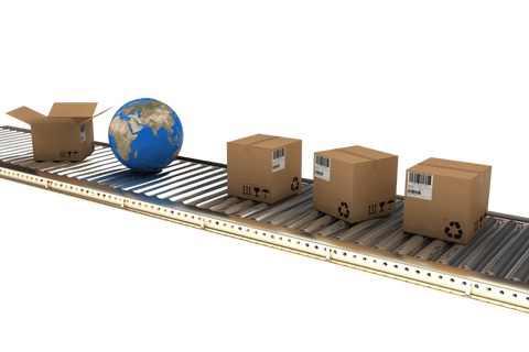Transparent Cardboard Boxes and Globe on Conveyor Belt Imagery - Download Free Stock Videos Pikwizard.com