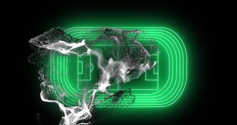 Futuristic Digital Wave Over Neon Green Soccer Field