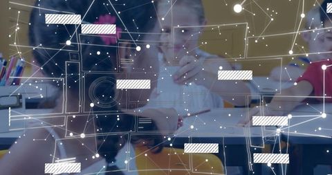 Diverse Children Collaborating with Digital Network Overlay in Classroom