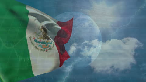 Mexico Flag with Data Overlay and Globe Visualization