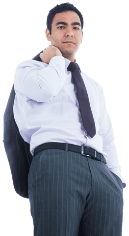 Confident Biracial Businessman Posing with Jacket on Shoulder Transparent