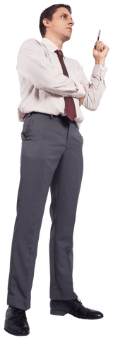 Serious caucasian businessman in contemplative pose with transparent background