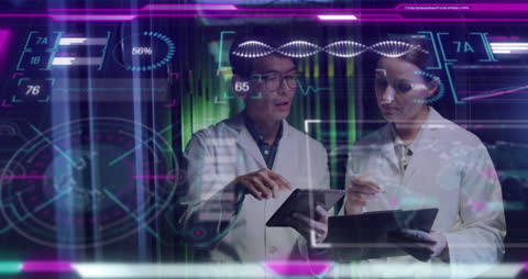 Scientists Analyzing Data in High-Tech Environment