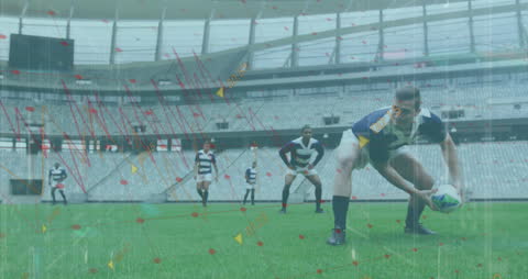 Rugby Players Engaging in Game with Digital Data Overlay