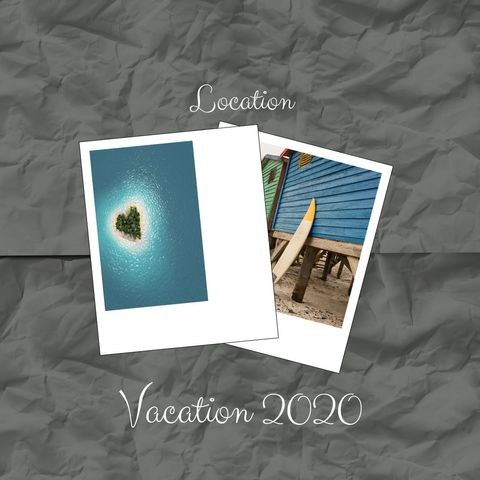 Heart-shaped island and beach scenes illustrating vacation memories
