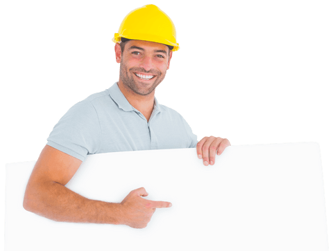 Smiling Construction Worker Pointing at Blank Sign Transparent Background - Download Free Stock Videos Pikwizard.com