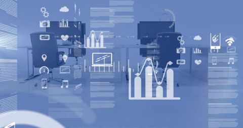 Futuristic Open-Plan Office with Digital Data Visualization