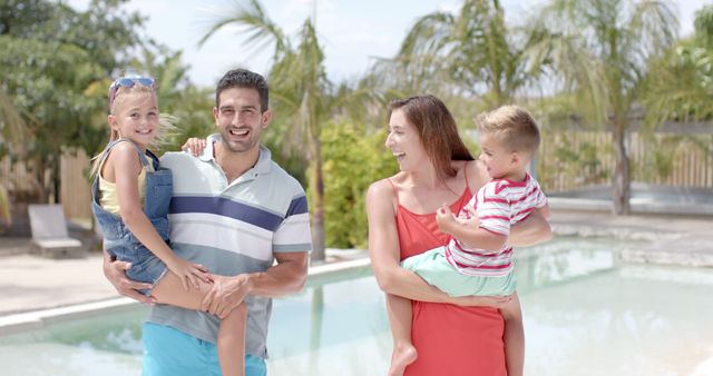 Happy Family Enjoying Pool Day Outdoors - Download Free Stock Images Pikwizard.com