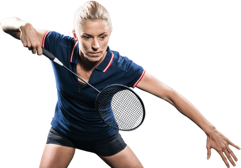 Determined Female Badminton Player in Action, Isolated on Transparent