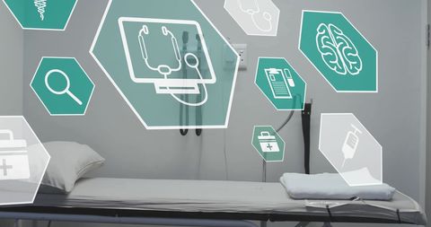 Futuristic Medical Technology Interface Over Hospital Bed