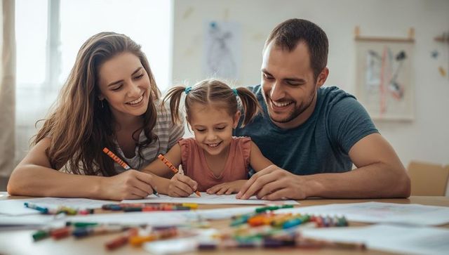 Happy Family Engaging in Creative Coloring at Home Together